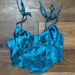 SHEIN Teal Satin Corset Top